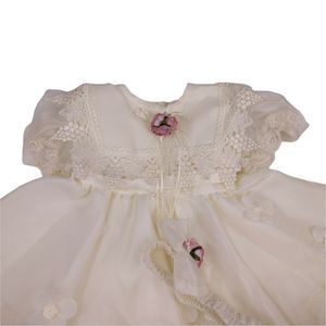 Vintage 80s White Infant Party Dress Size 12mo Puff Sleeve Sailor Collar Lace